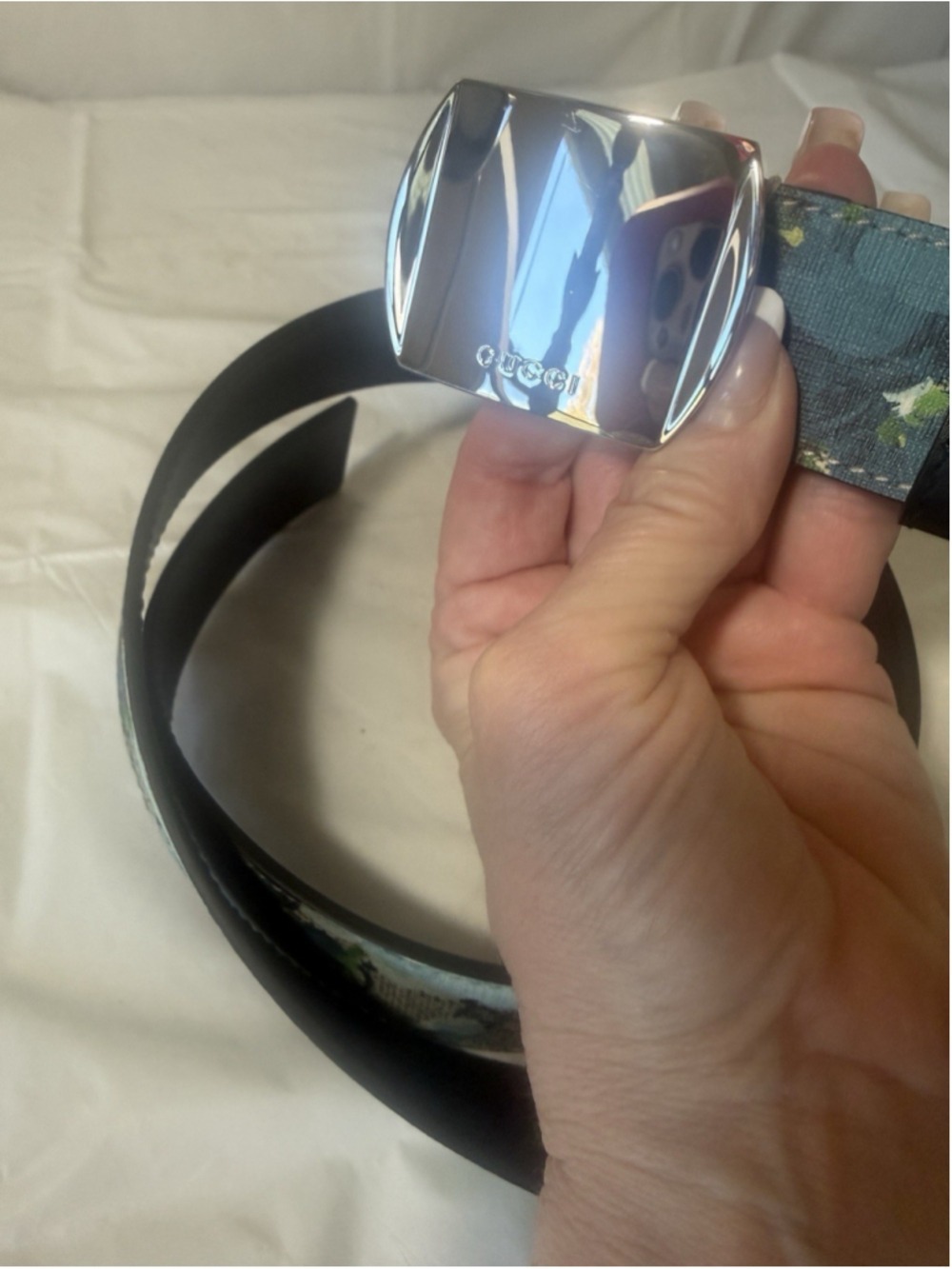 Gucci Gucci Silver Buckle Blue GG Supreme Coated Canvas Belt 95/38 floral - Picture 11 of 16